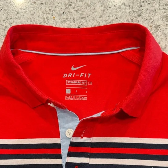 Nike Standard Fit Men’s Large Red and Navy Striped Polo Cotton - Picture 2 of 8